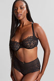 Panache Allure High Waist Deep Brief Black Lace Cotton Gusset