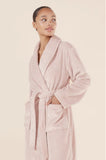 Soft pink long plush robe by Ginger Lily, available in sizes S, M, L, perfect for cozy sleepwear.