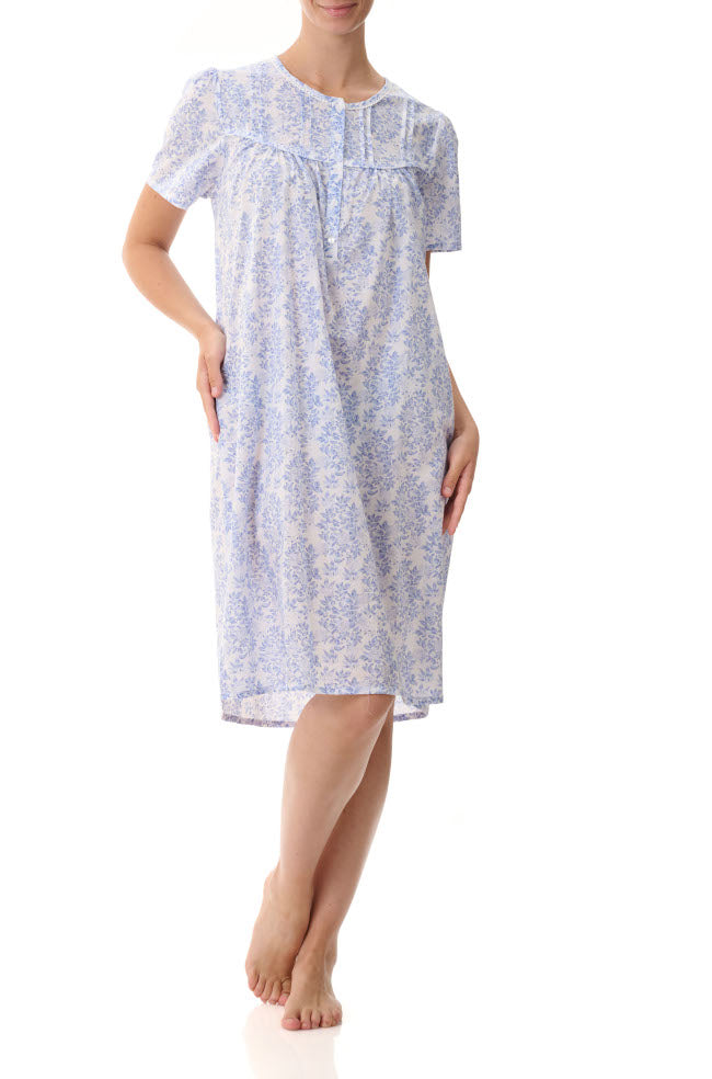 Lexi Short Sleeve Cotton Nightie (Blue Floral) Available in size 2XL only