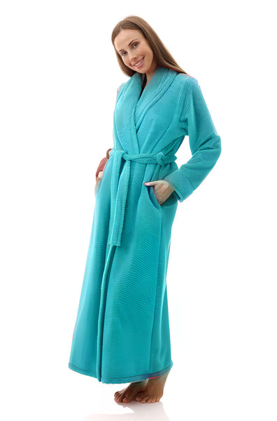 Aqua Deanne Long Wrap Dressing Gown by GIVONI, XS size, soft fabric, elegant design, perfect for sleepwear.