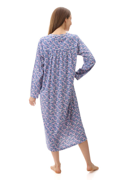 Becky Cotton Nightie Royal Blue Floral - Long Sleeve Available in size Medium only