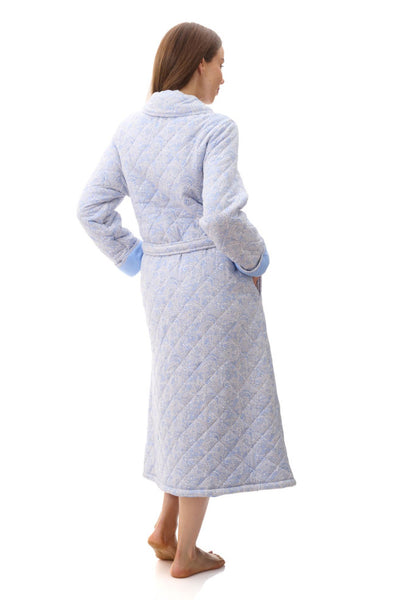 Givoni Allegra Quilted Cotton Dressing Gown Blue - Long Sleeve Available in size M only