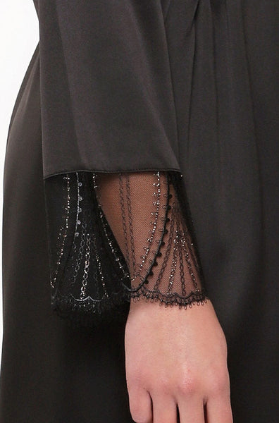 Lingadore Bethany Satin Kimono Black - Lightweight Lace Detail XS