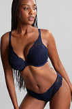 Midnight sequin stretch lace thong from Panache, featuring a cotton gusset, in size 8.