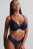 Midnight sequin lace Brazilian brief by Panache, size 10, featuring a stylish Brazilian-cut design.