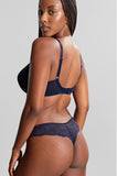 Midnight sequin stretch lace thong by Panache, featuring a soft cotton gusset, available in size 8