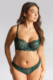 Forest green cheeky Brazilian brief from Panache, part of the Allure collection, available in sizes 10, 12, and 14.