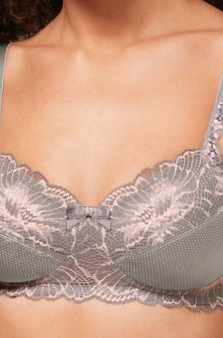 Floral Chic Wirefree Tee Shirt Bra (Urban Grey)  Available in sizes 10 or 20 AA and A cups.