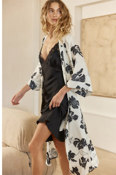 Daisy Silky Satin Long Robe (Ivory)