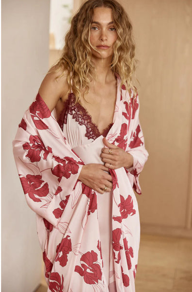 Daisy Silky Satin Long Robe (Pink)