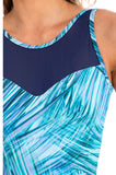 Delray Mesh High Neck One Piece Swimsuit Blue - Mastectomy Friendly
