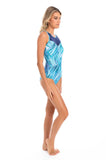 Delray Mesh High Neck One Piece Swimsuit Blue - Mastectomy Friendly