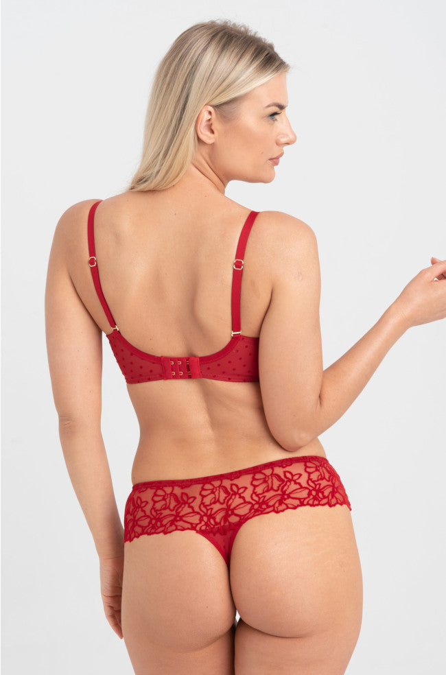 Emma G-String Crimson Red - Italian Flocked Lace Thong