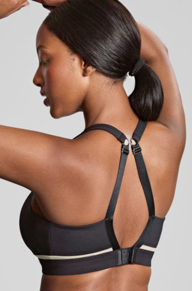 Panache Freedom Wirefree Sports Bra in black and chalk with wireless support, available in sizes 10-14 D-DD cup