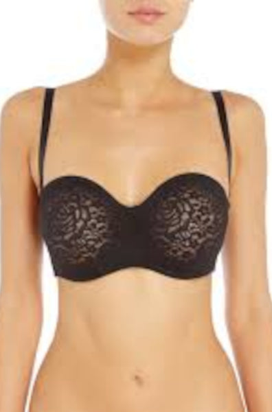 Black lace strapless bra in size 16D by Wacoal with elegant detailing and comfortable fit