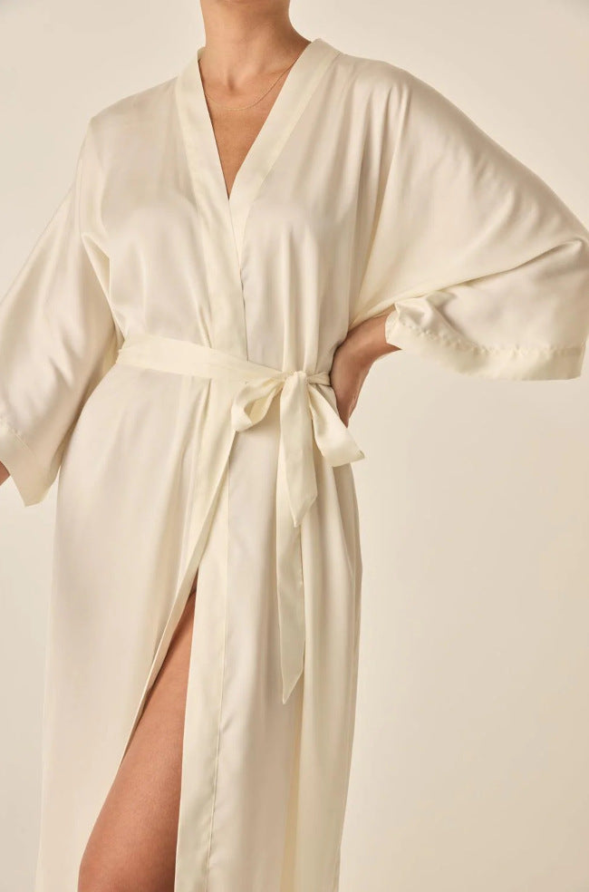 Long Satin Robe ( Ivory) Available M only