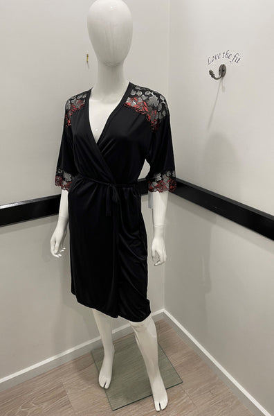 Leah Dressing Gown (Black & Red) Available in size 8 and 12 only