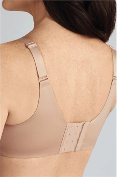 Nude wire-free bra in size 24D by Amoena, featuring soft fabric and seamless design for comfort.