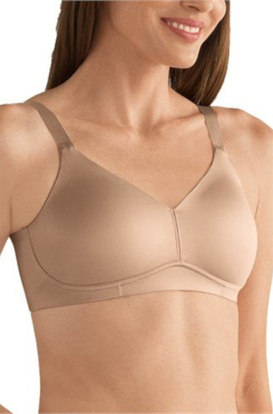 Nude wire-free bra in size 24D by Amoena, featuring soft fabric and supportive design.