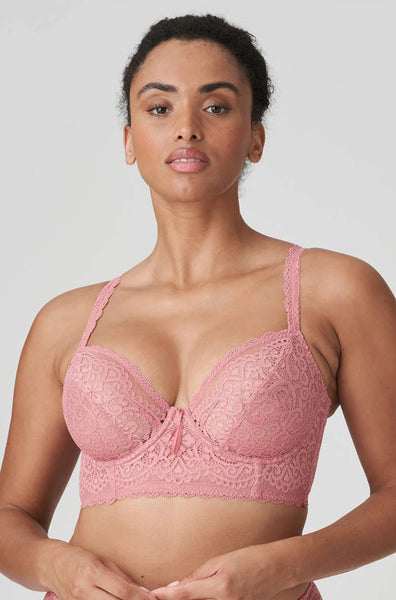 Sunset-colored longline underwired bra by Primadonna in sizes 10DD and 18D