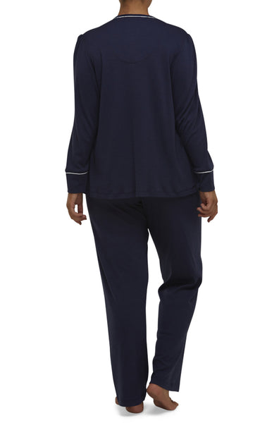 Eclipse Navy Pajama Set - Embroidered Poly Cotton Sleepwear
