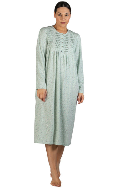 Daisy Long Sleeve Polyester Cotton Nightie (Sage) Available in 18 only