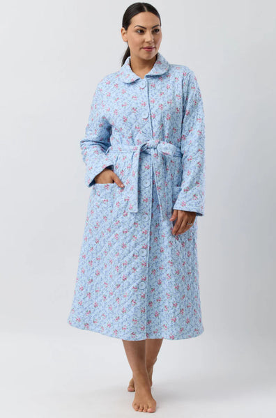 Posy Quilt Button Dressing Gown (Blue) Available in size L only