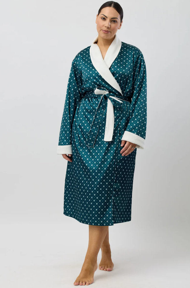 Schrank Art Deco Satin Robe Forest Green Fleece Lined Wrap Gown