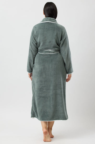 Olive green Ella Dressing Gown by YUU, size XL, featuring soft fabric and wrap style design.
