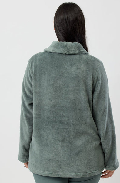Aurelia Luxury Fleece Bed Jacket Olive - Shawl Collar S