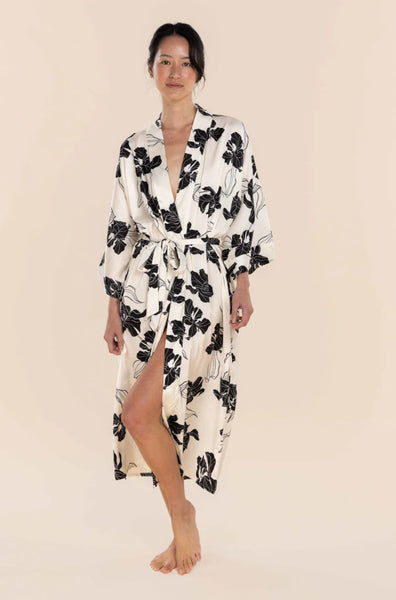 Daisy Silky Satin Long Robe (Ivory)