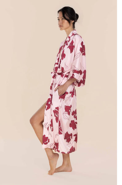 Daisy Silky Satin Long Robe (Pink)