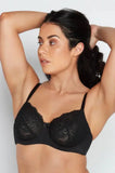 Black lace underwire bra with adjustable straps, Bendon brand, size 18DD
