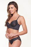 Navy lace bikini brief with dark snake print, size L, by Lingadore