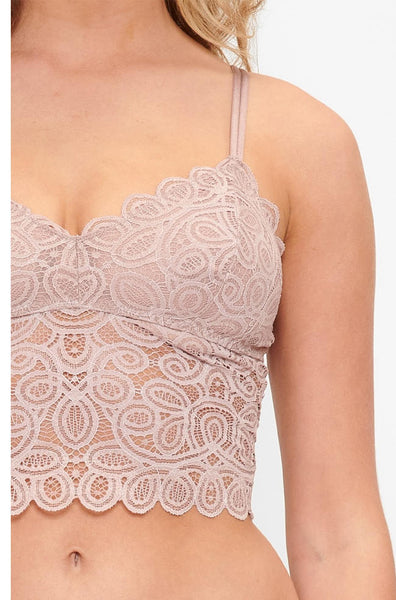 Lingadore Elegance Wirefree Lace Bralette Crop Top - Bark