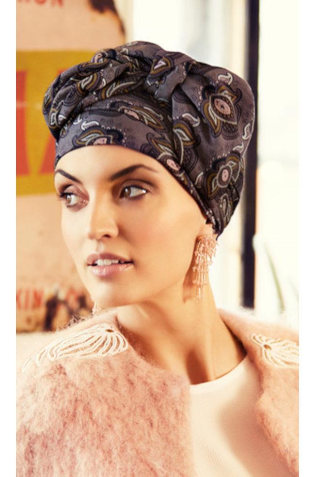 Boho Spirit Turban Taupe Paisley - Viscose Cotton Head Wrap