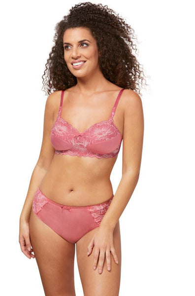 Strawberry rose floral wire-free bra by Amoena, size 10A with delicate print design.