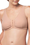 Nude wirefree crop top bra by Amoena with front opening design, suitable for everyday comfort and confidence.