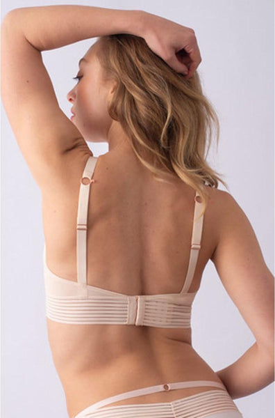 Hot Milk shell pink maternity bra with magnetic drop cups, size 8D, featuring a triangle design.
