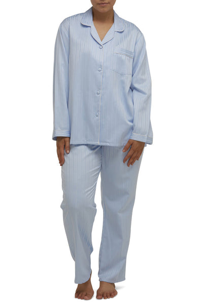 Blue cotton button-front pajama set with contrasting piping, size 24 by Schrank