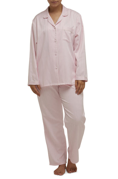 Schrank pink classic cut button-front PJ set in soft cotton blend with contrasting piping, size 24