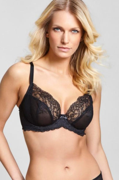 Panache Ana Plunge Bra Black - Semi-Sheer Lace D-GG Cups