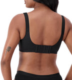 Black lace maternity nursing bra by Triumph, wire-free design with lace details and supportive fit for nursing mothers.