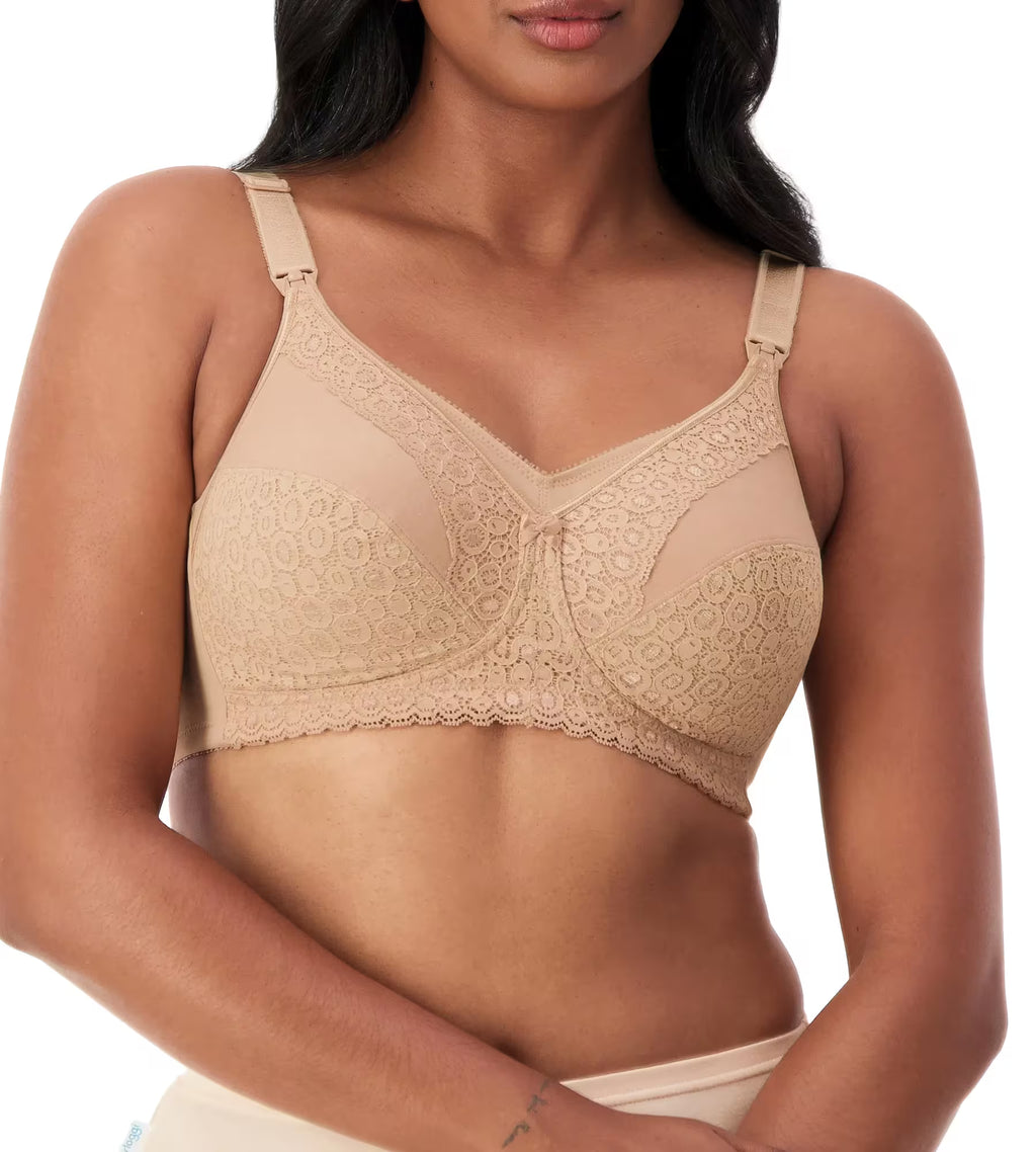 Lace Nursing Bra Nude - Drop-Down Cups Wire-Free