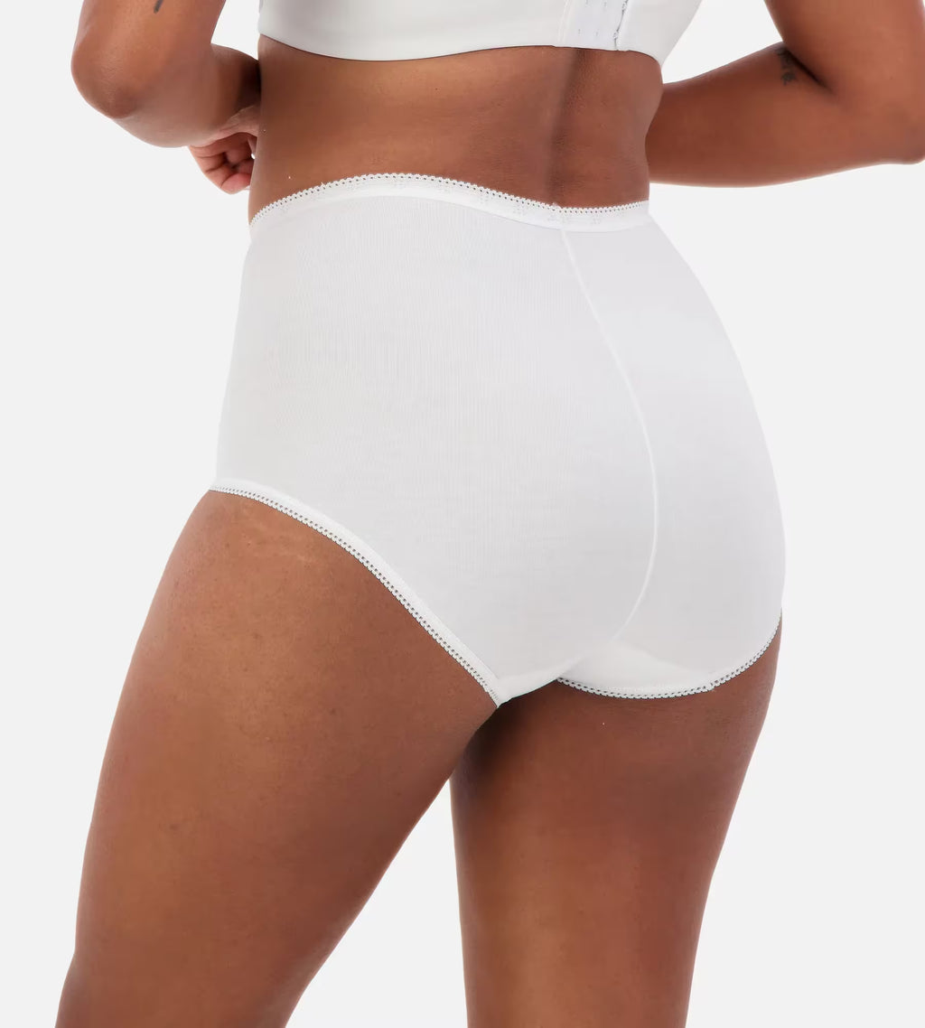 Sloggi full brief underwear pack with two pairs, soft cotton fabric, comfortable fit, in neutral beige and white colors.