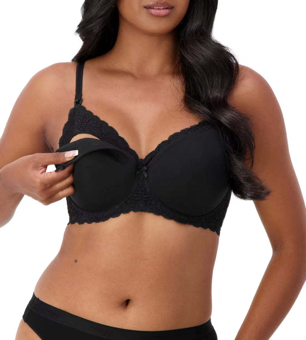 Triumph Gorgeous Mama Lace Black maternity bra with softcup, wire-free design, featuring delicate lace for comfortable support.
