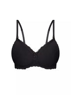 Black Triumph Mama Lace Maternity Bra with softcup, wire-free design, featuring delicate lace for comfortable support during pregnancy.