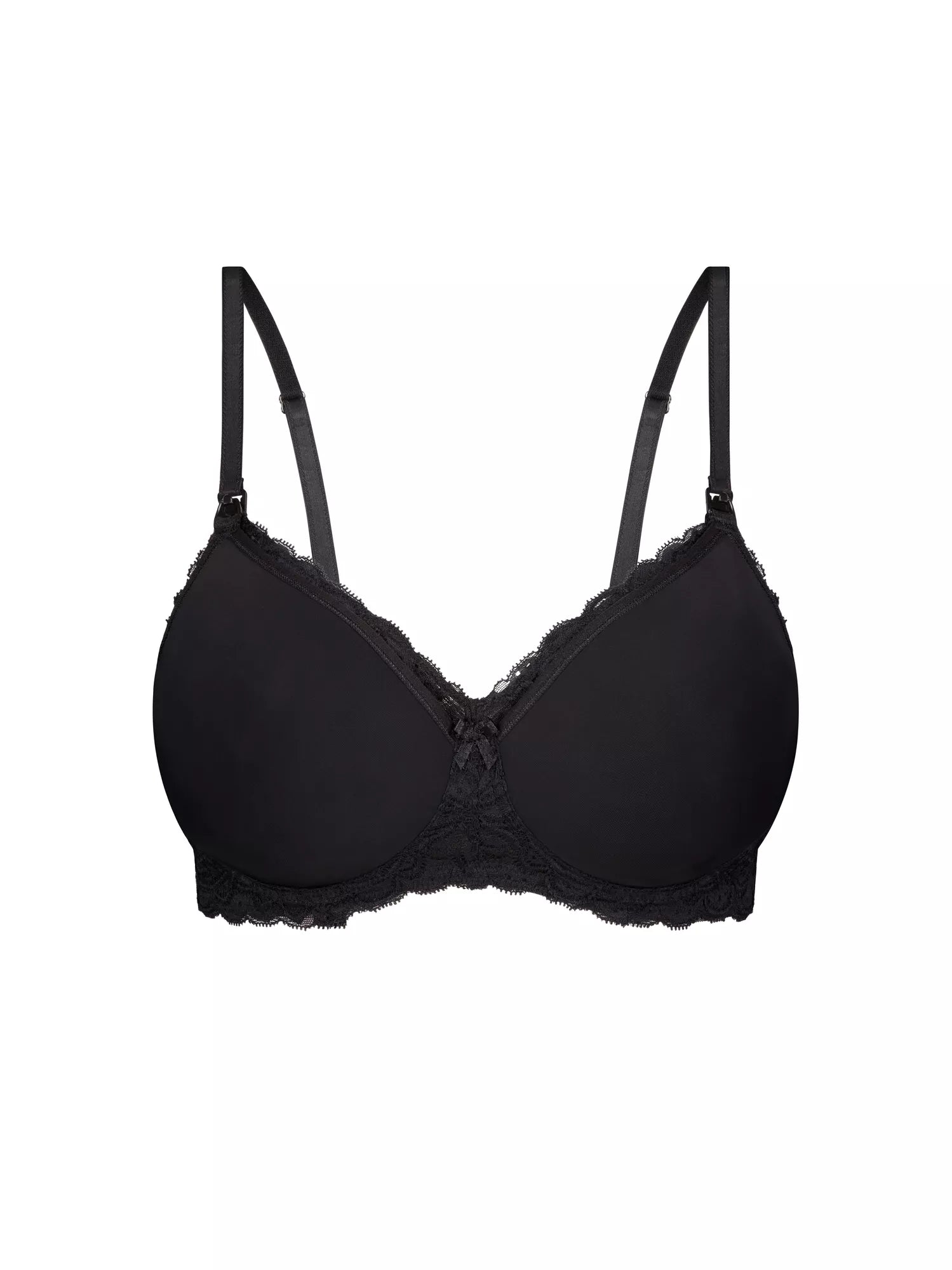 Black Triumph Mama Lace Maternity Bra with softcup, wire-free design, featuring delicate lace for comfortable support during pregnancy.