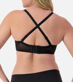 Black Triumph silhouette strapless underwire bra with smooth cups and adjustable straps, designed for support and shaping.