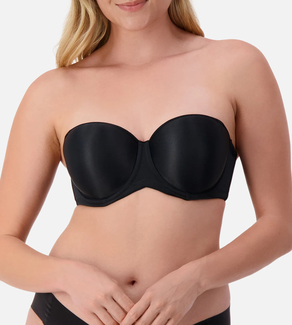 Black Triumph silhouette strapless underwire bra with smooth cups and supportive design, ideal for strapless and special occasion wear.